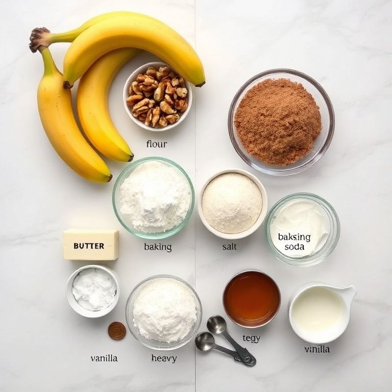 Raw ingredients for moist banana walnut cake