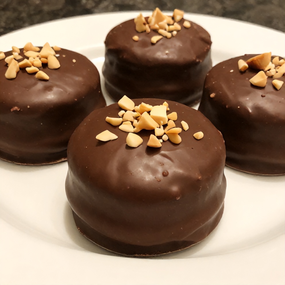 No-bake chocolate peanut butter protein cups on a white plate