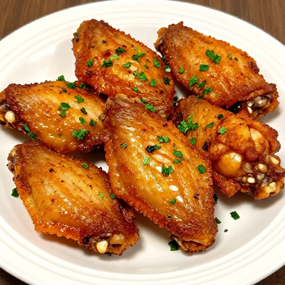 Plated Serving of Crispy Spicy Oven Baked Chicken Wings