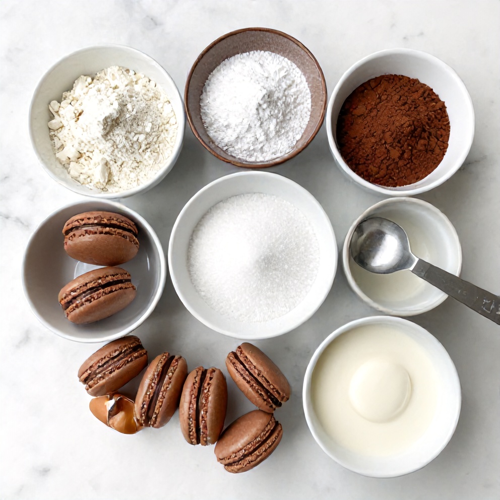 Raw Ingredients for Chocolate Macarons on Marble
