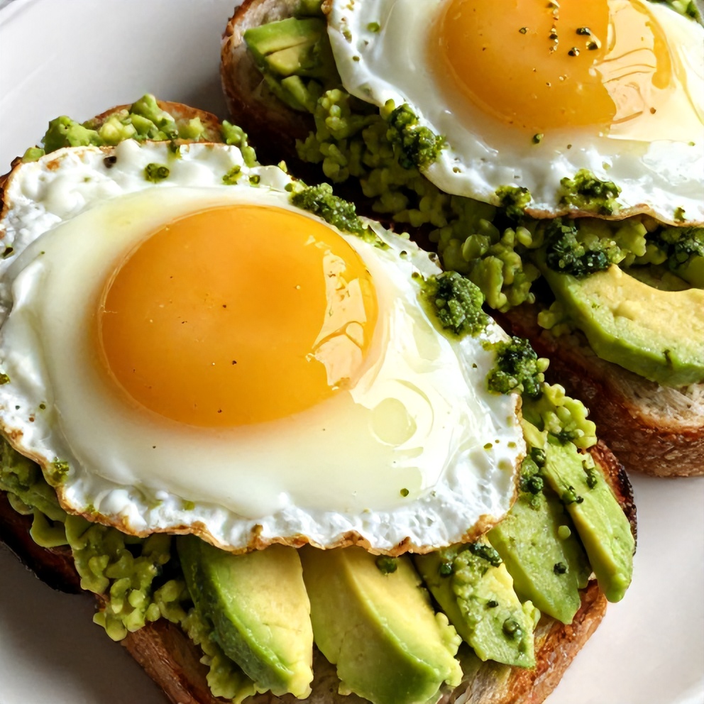 pesto eggs on avocado toast