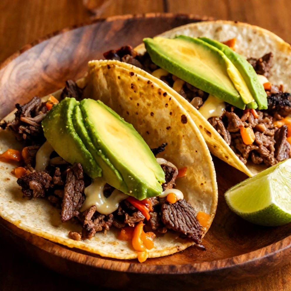 Plated Pot Birria Tacos with avocado and lime