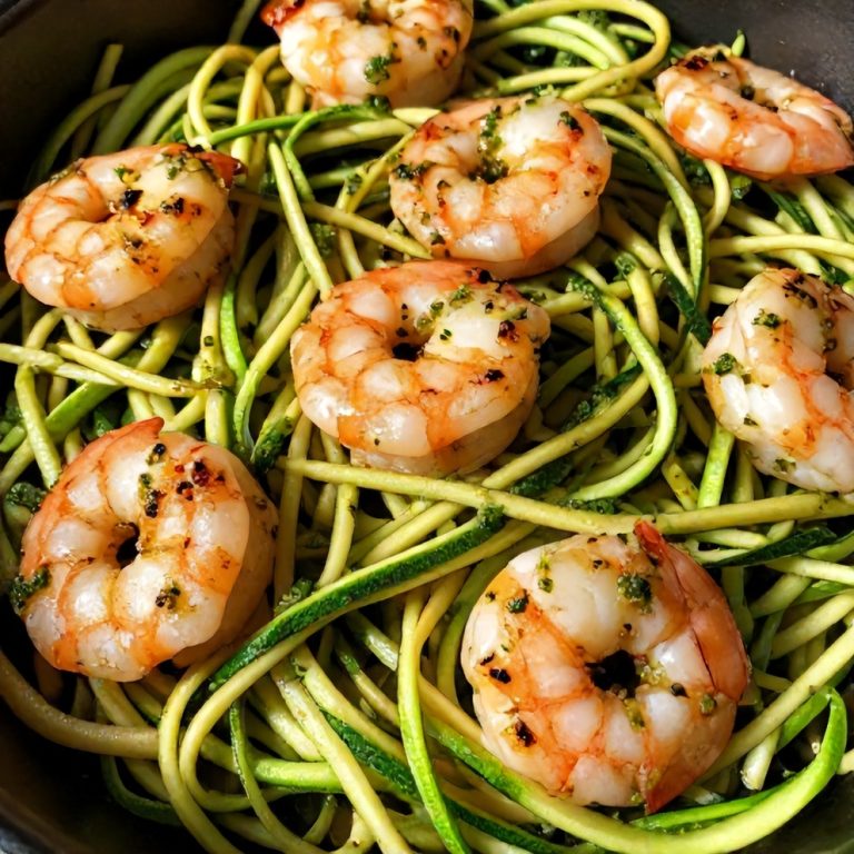 Quick Zucchini Noodles with Pesto and Shrimp