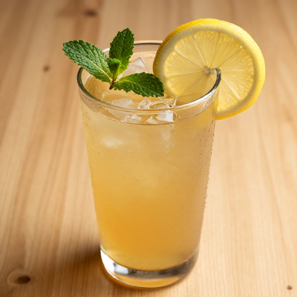 Guava White Tea Lemonade garnished with a lemon slice