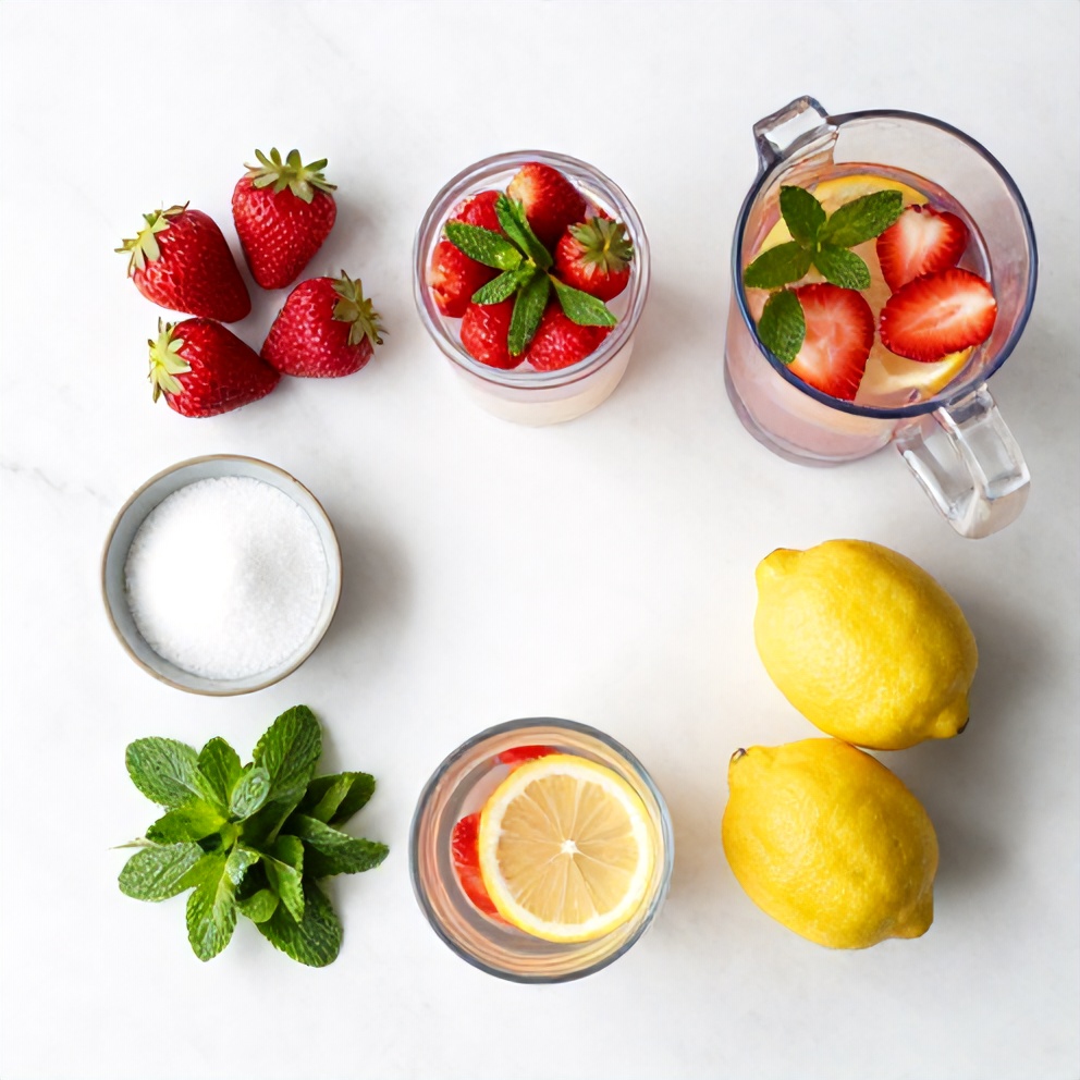 Raw ingredients for Strawberry Mint Lemonade