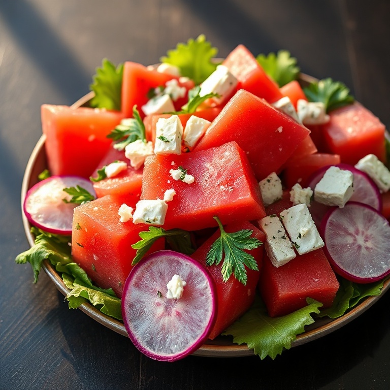 Refreshing Watermelon and Purple Radish Salad with Feta