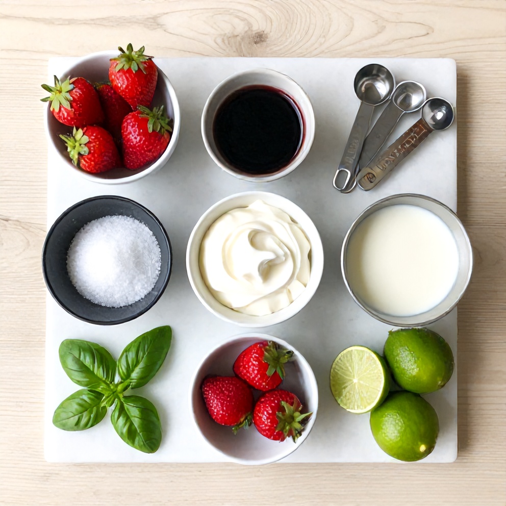 Raw Ingredients for Roasted Strawberry Basil Ice Cream