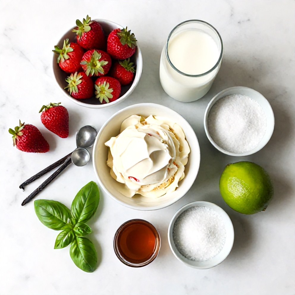 Roasted Strawberry Lime Basil Ice Cream Ingredients