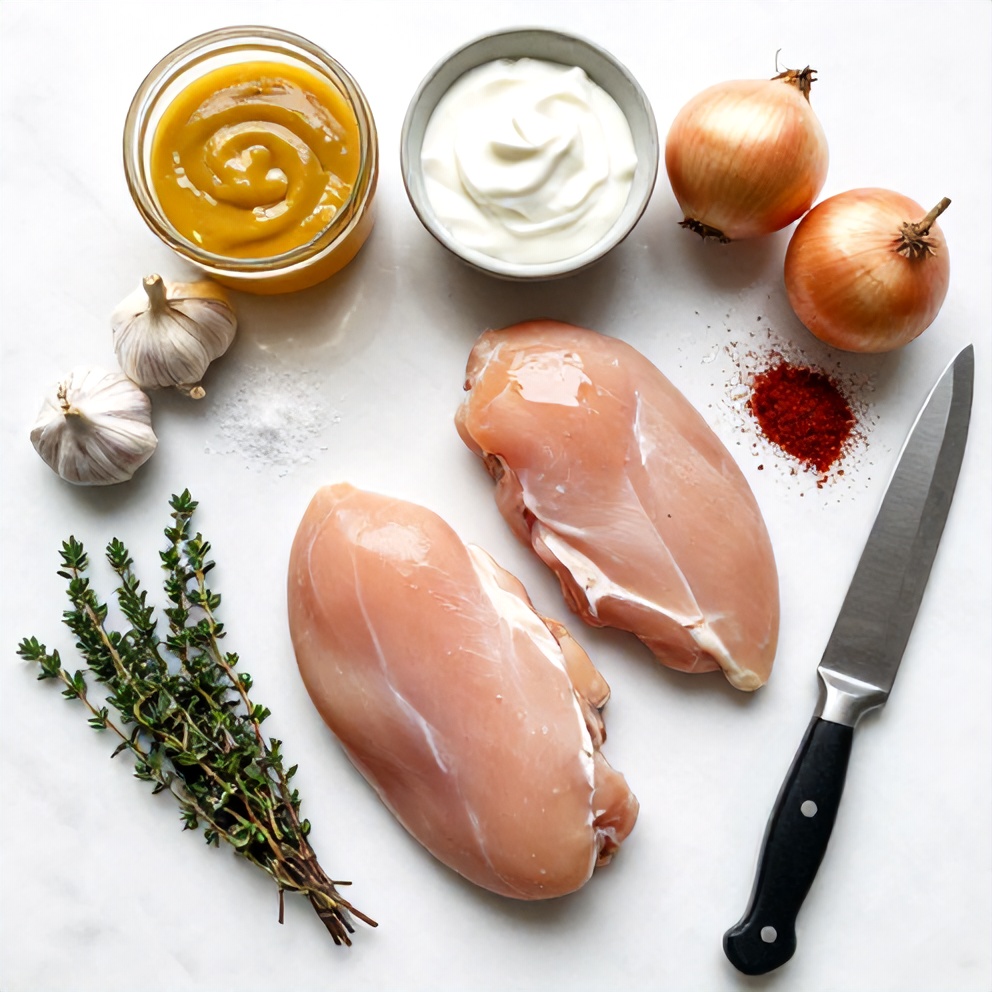 Raw ingredients for Honey Mustard Chicken