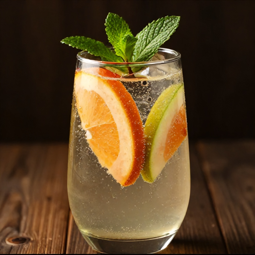 Glass of sparkling fruit punch with fruit slices