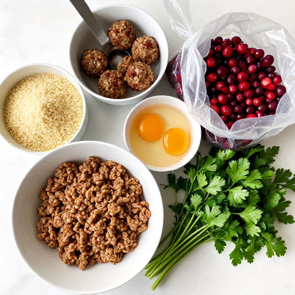 Raw ingredients for Sweet and Tangy Cranberry Meatballs