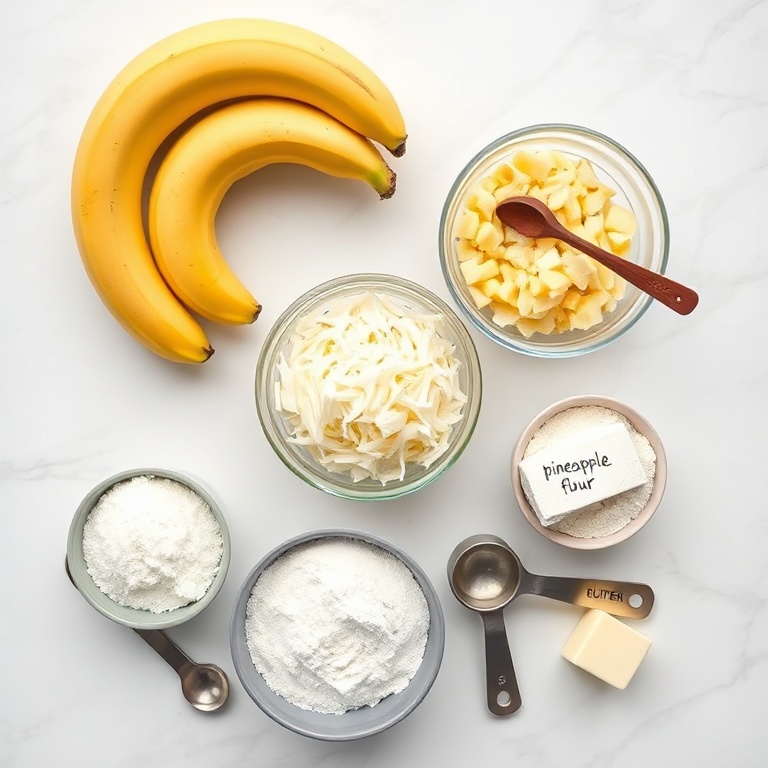 Ingredients for Tropical Banana Bread with Pineapple and Coconut