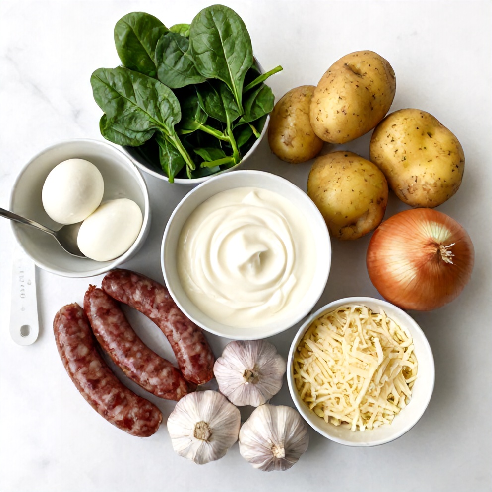 Raw ingredients for Zuppa Toscana Casserole