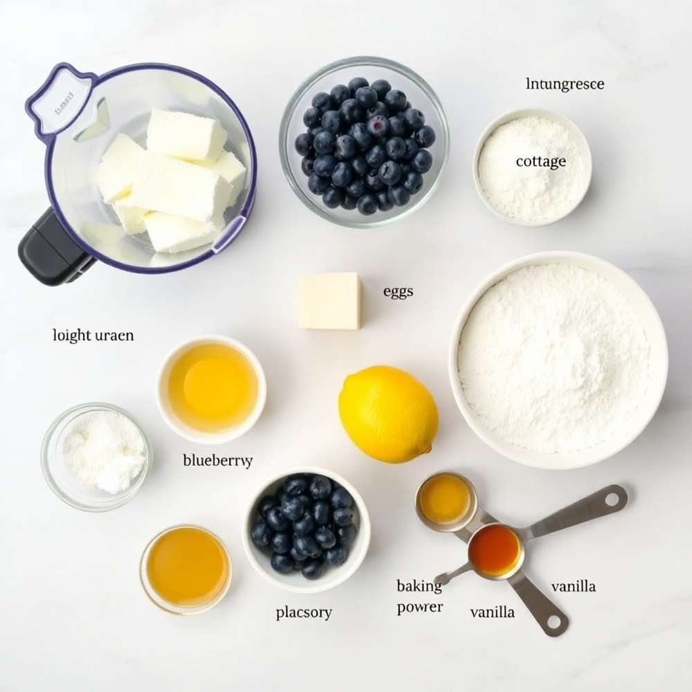 Raw ingredients for lemon blueberry cottage cheese pancake bites