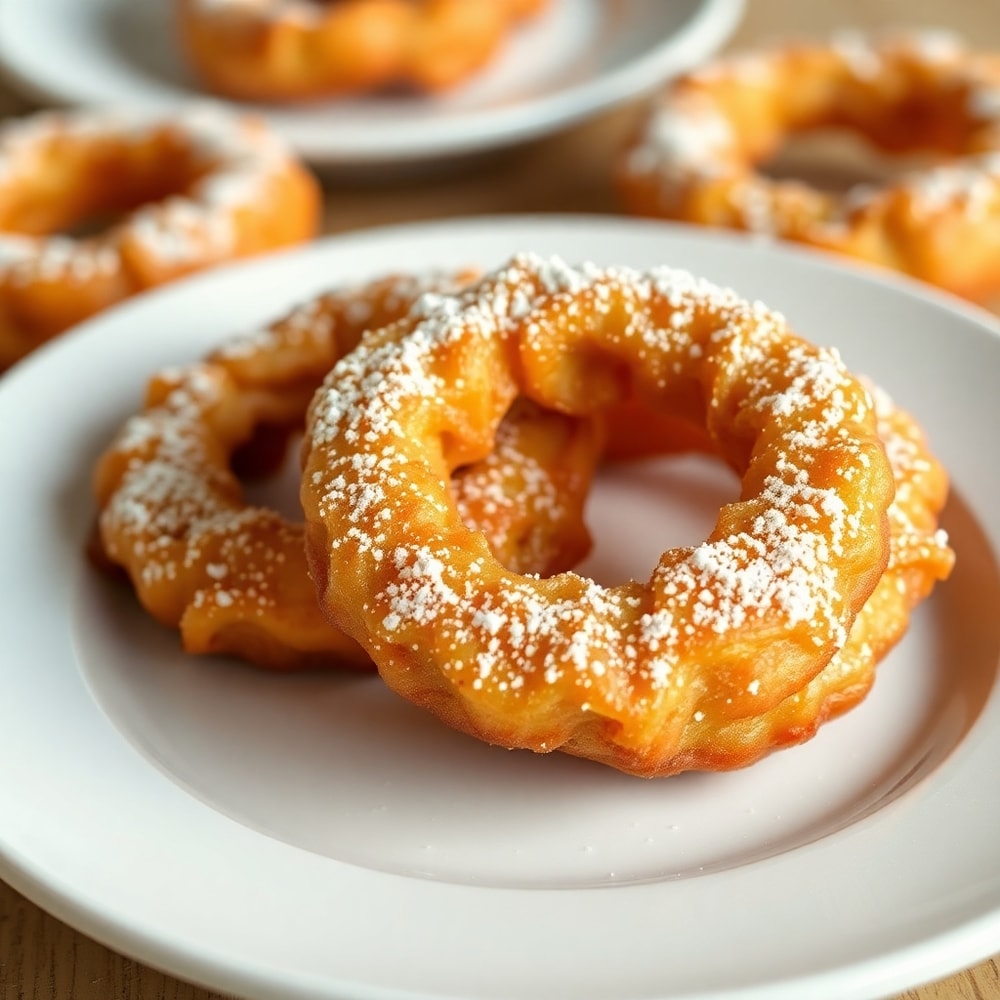 Plated serving of Crispy Air Fryer Cinnamon Apple Rings on a white plate