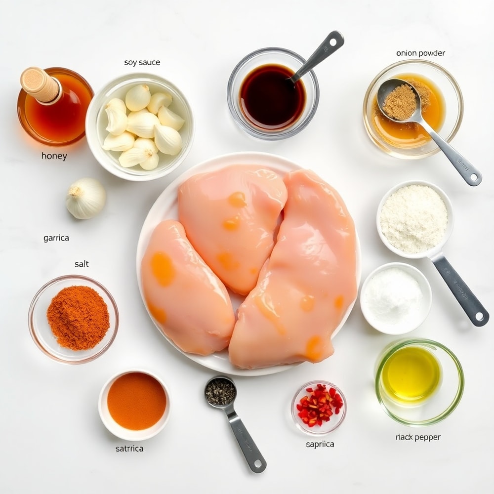Raw ingredients for Crispy Honey Garlic Chicken