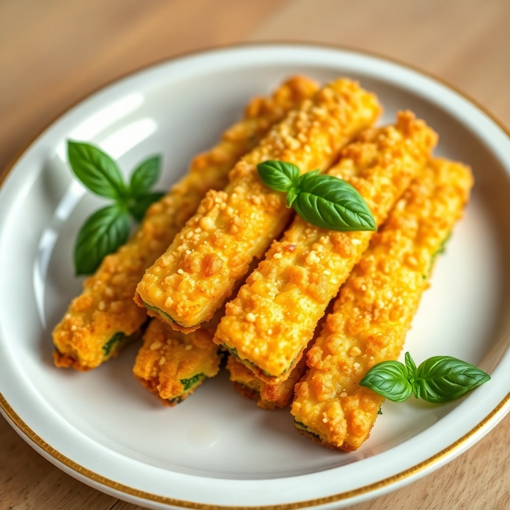 Plated Cheesy Zucchini Breadsticks