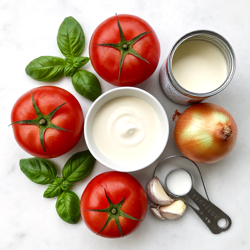 Raw Ingredients for Chilled Roasted Tomato Basil Soup