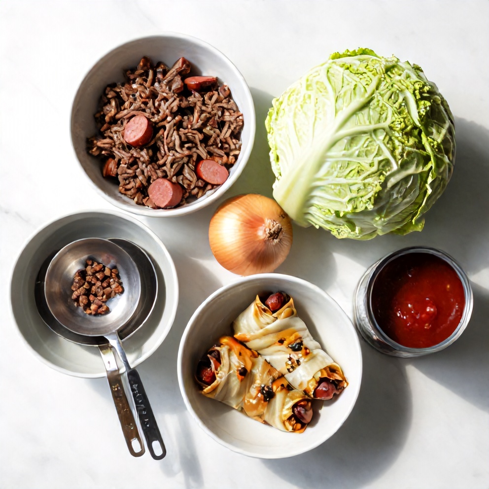 Raw ingredients for cabbage rolls