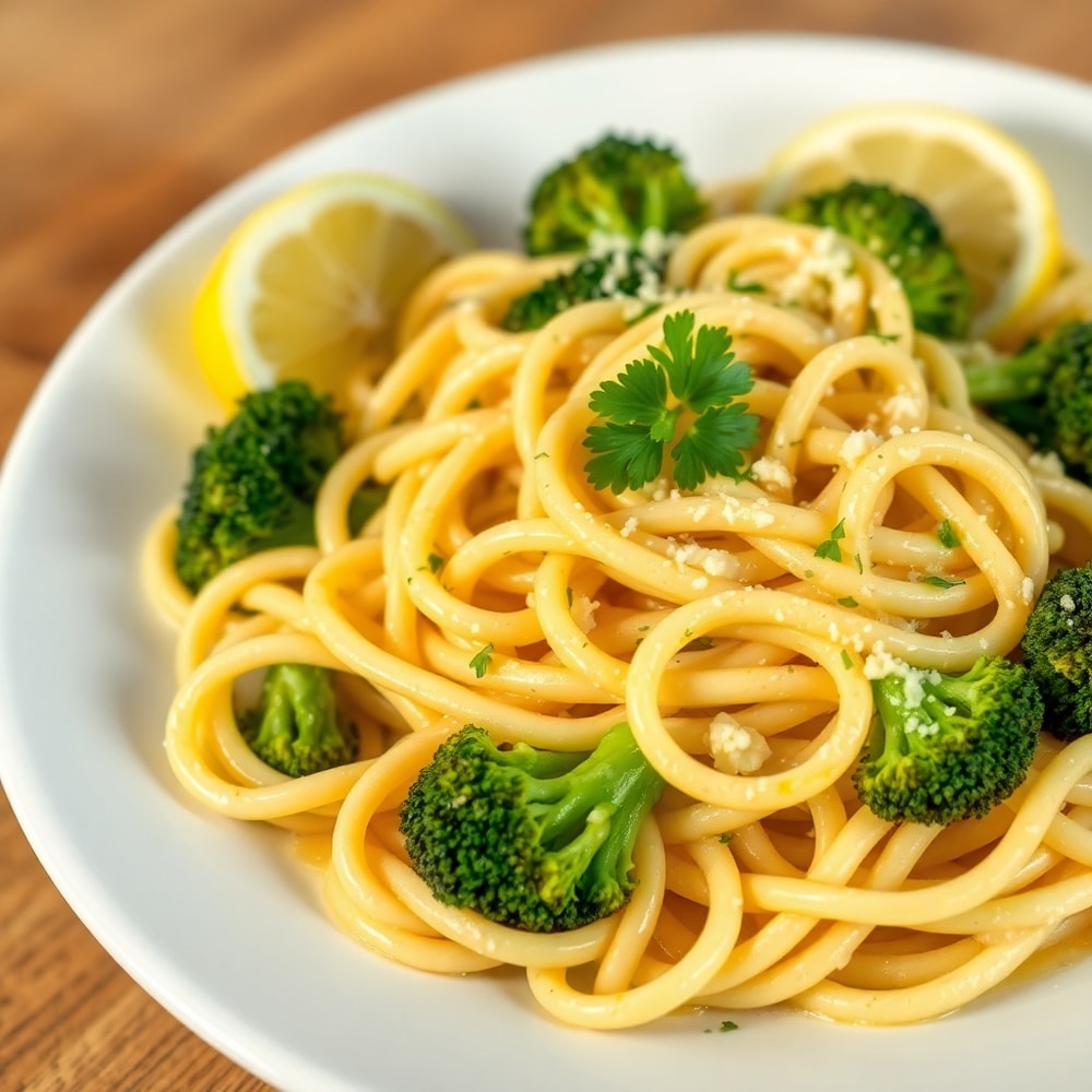Plated Mafaldine Pasta Limone with Broccoli