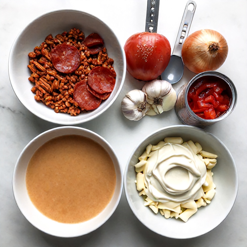 Raw ingredients for pizza soup