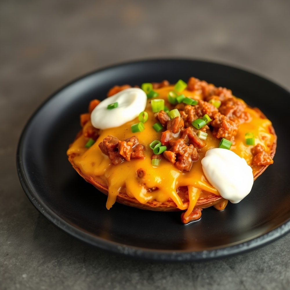 Plated serving of Sloppy Joe Potato Skillet with a side of green salad