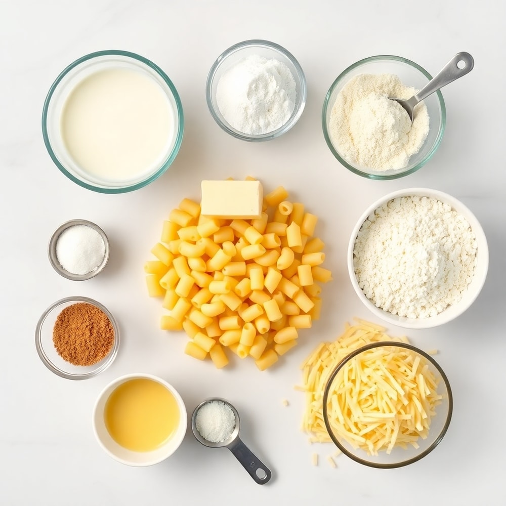 Raw Ingredients for Creamy Baked Macaroni and Cheese
