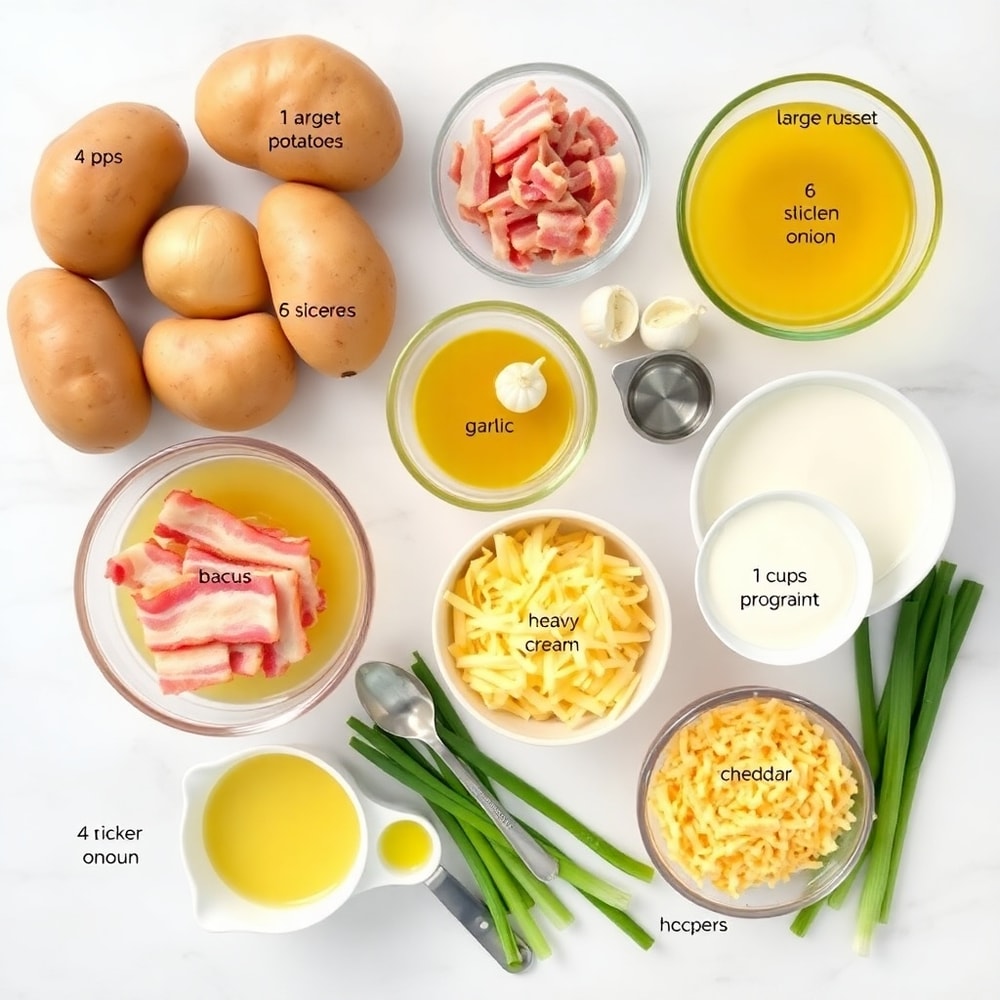 Raw ingredients for creamy baked potato soup