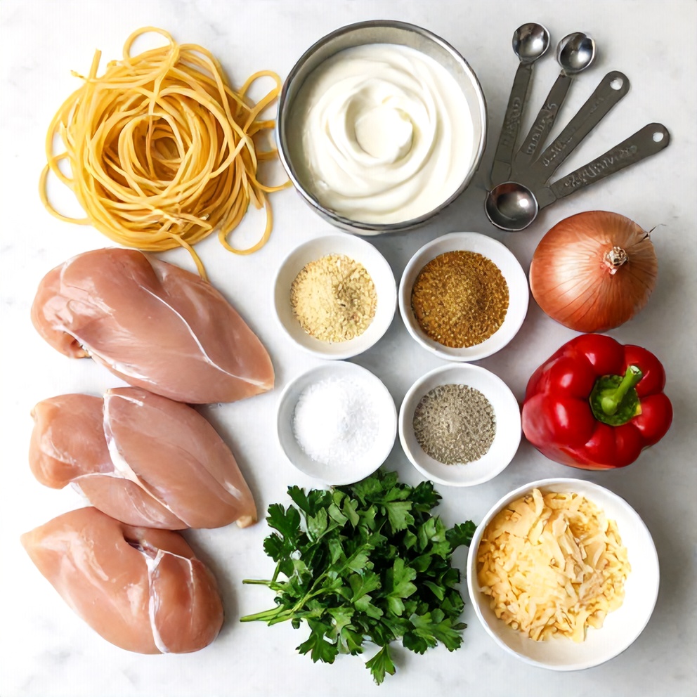 Raw ingredients for Cajun Chicken Pasta