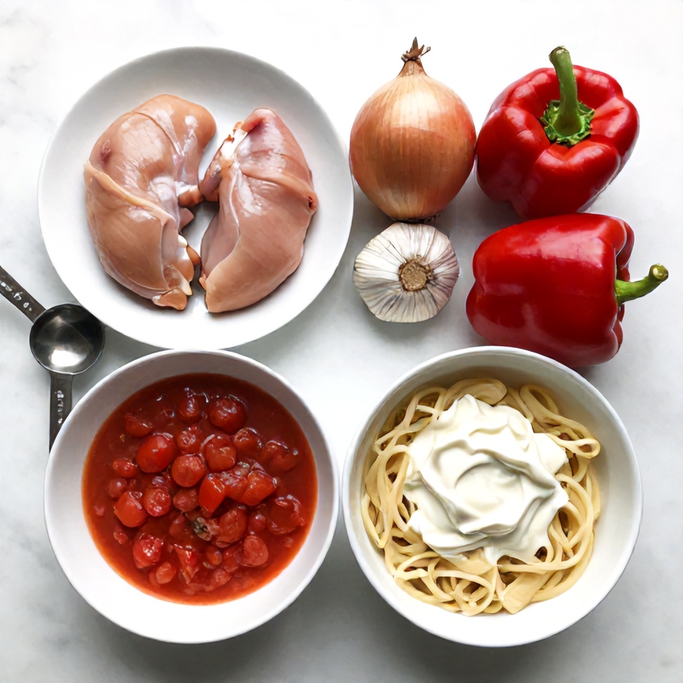 Raw ingredients for Cajun Chicken Pasta Soup
