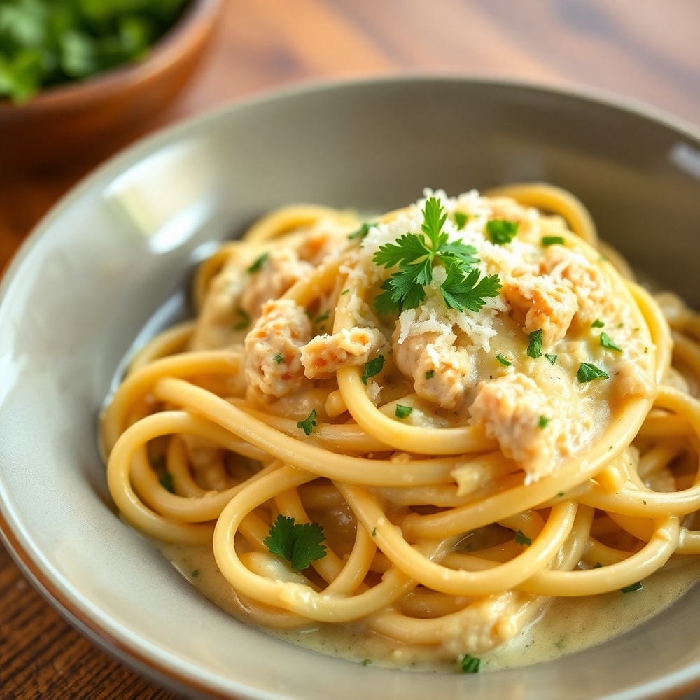 Plated Creamy Crack Chicken Pasta