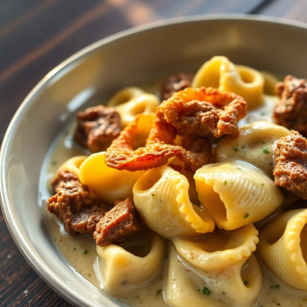 creamy cracked garlic steak tortellini