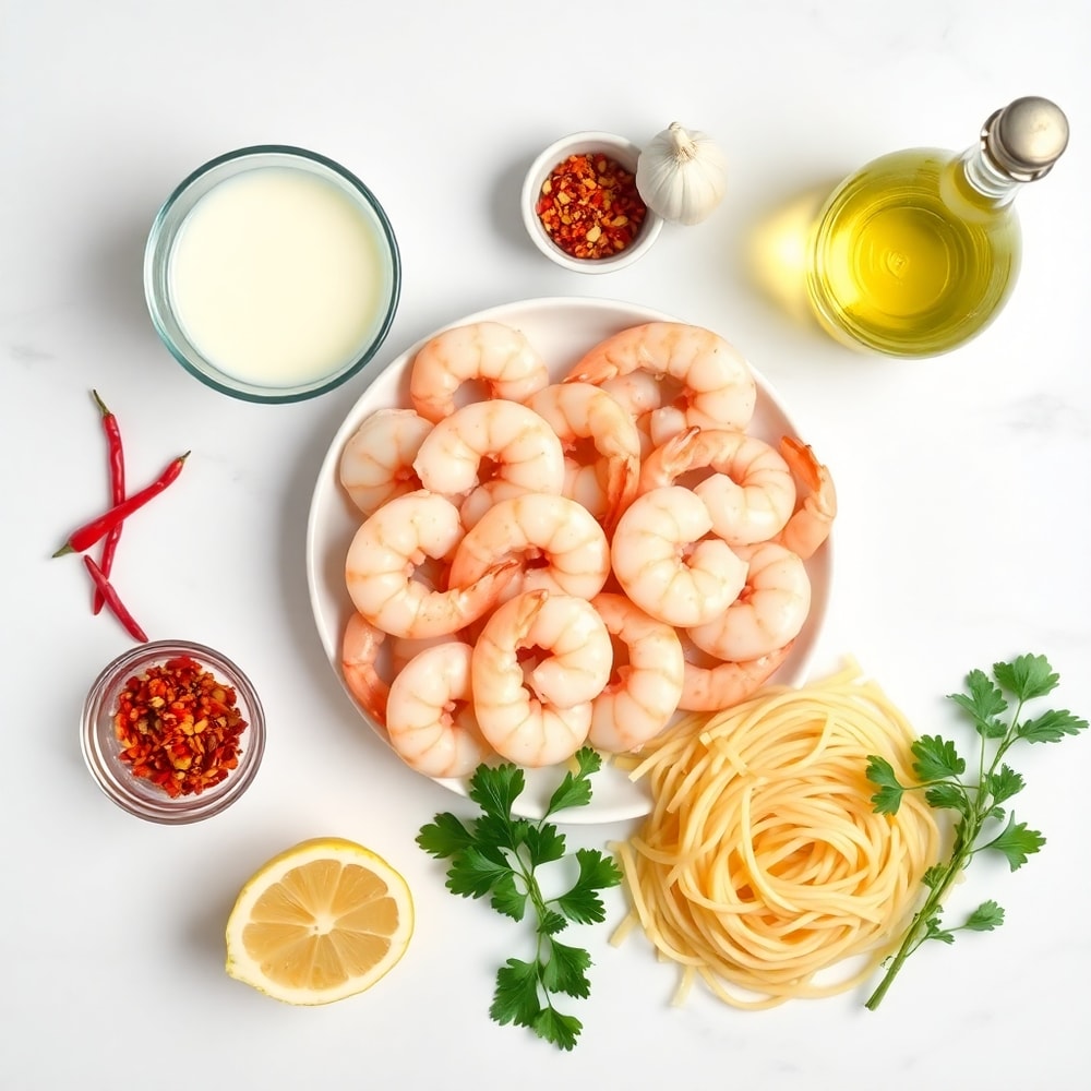 Raw Ingredients for Creamy Garlic Shrimp