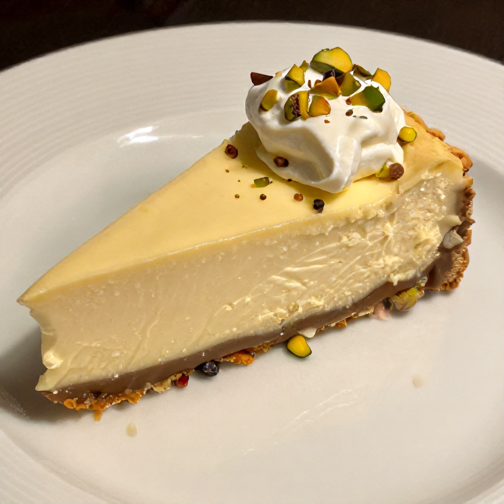 Sliced Pistachio Cheesecake on a Plate