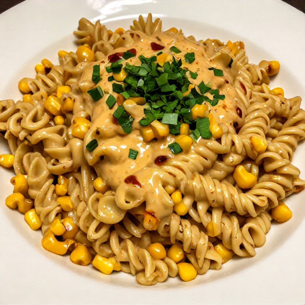 Finished Creamy Street Corn Pasta Salad with Chili Butter Sauce