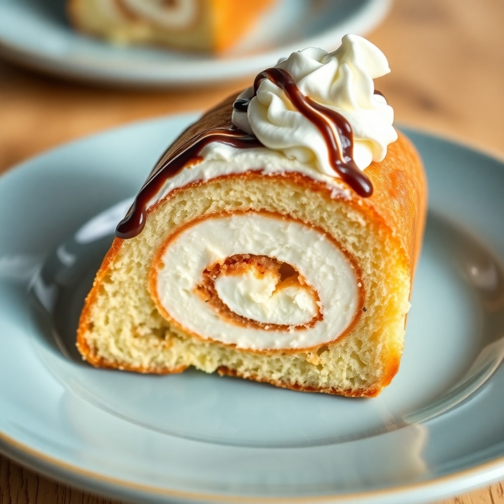 Sliced creamy swirl ice cream bread treat on a plate