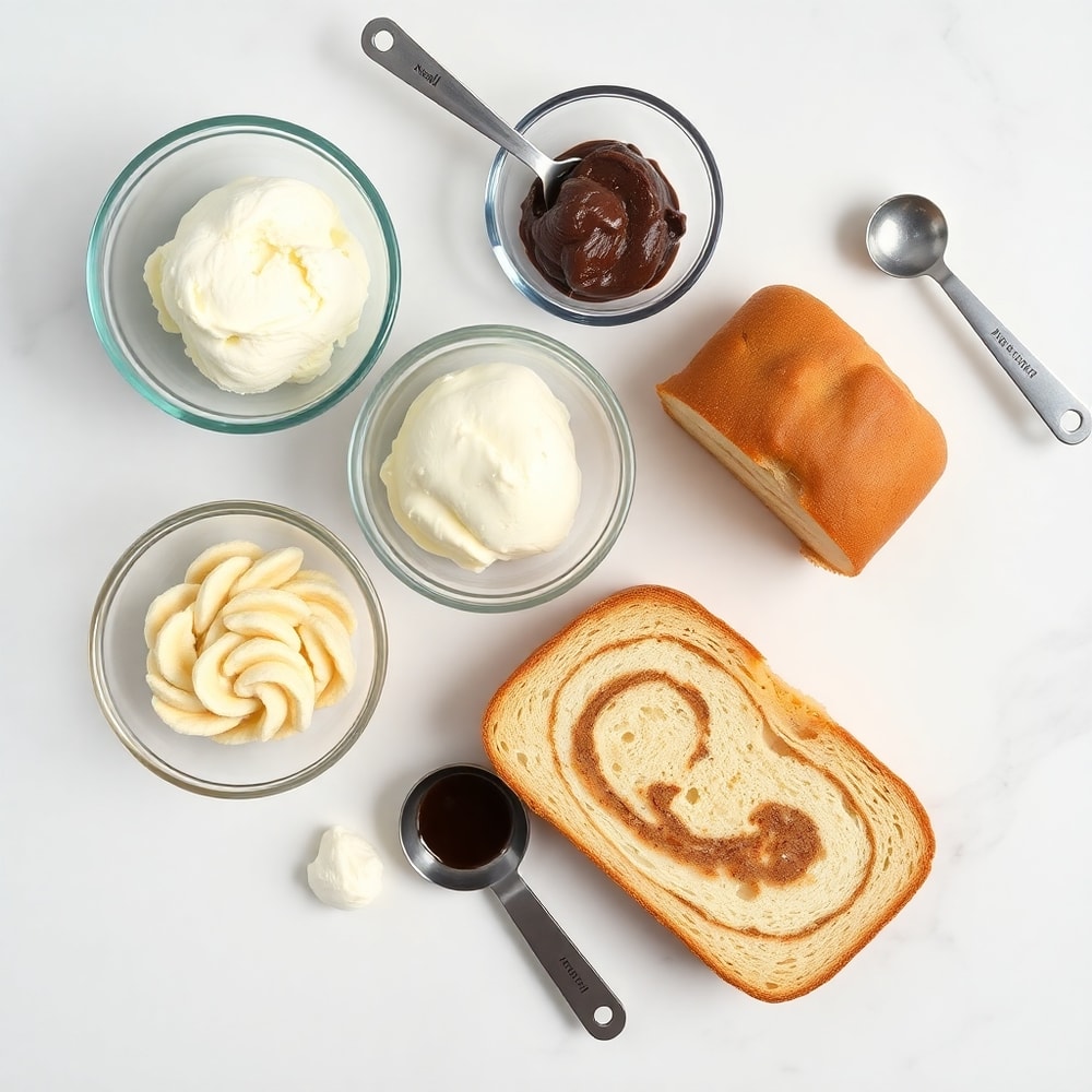Ingredients for creamy swirl ice cream bread treat laid out