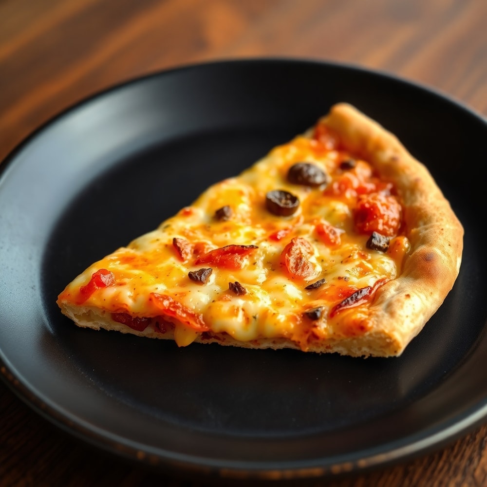 A slice of Crispy Cast Iron Skillet Pizza on a plate