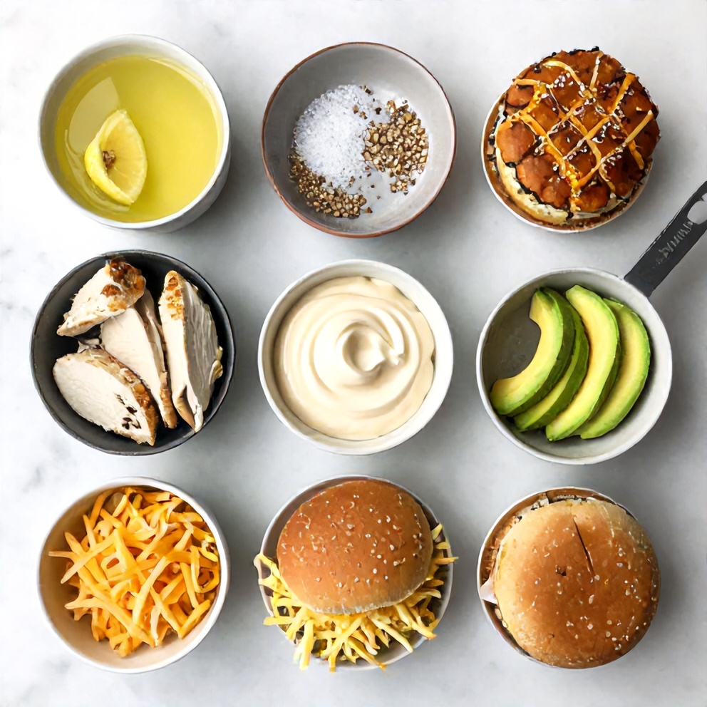 Raw Ingredients for Crispy Chicken Avocado Melt Sandwich