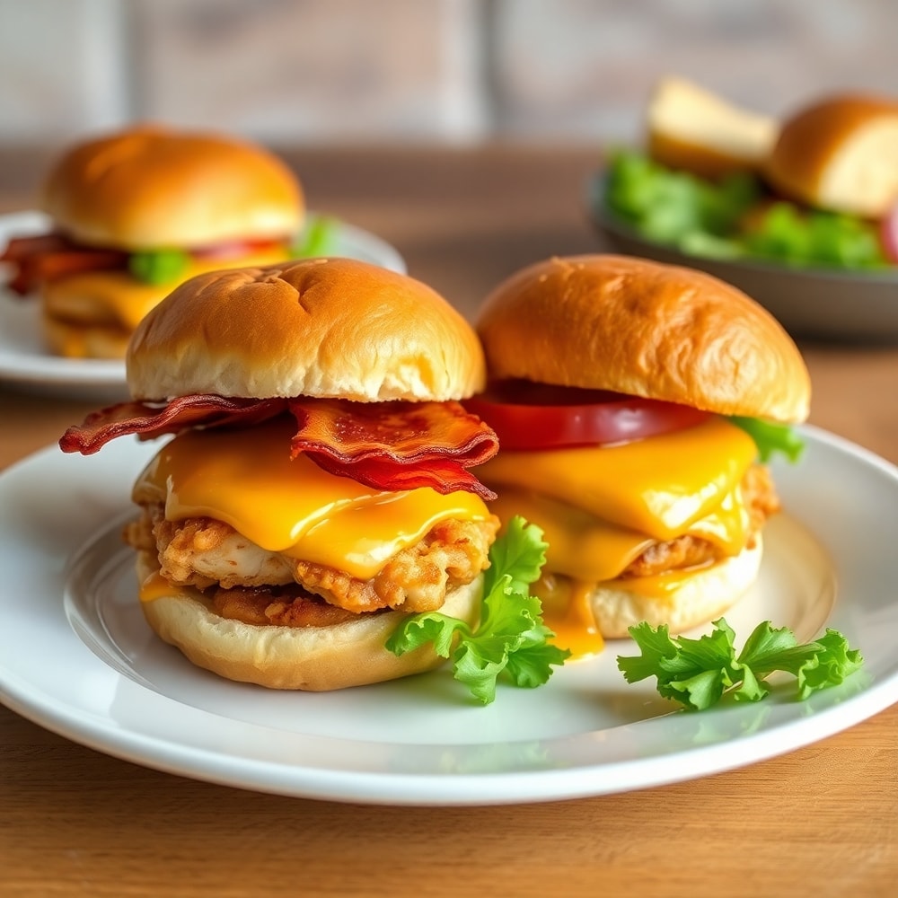 Honey Mustard BLT Chicken Sliders on white plate