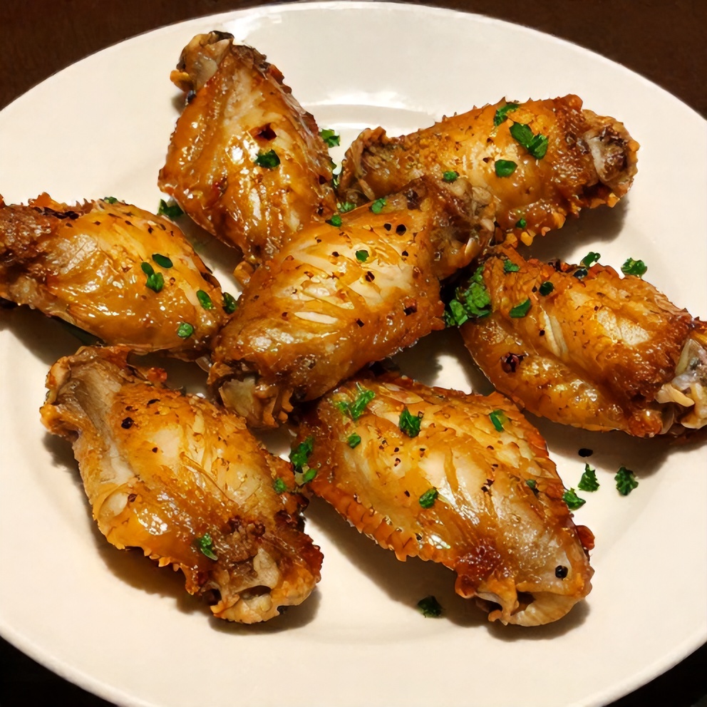 Plated Crispy Lemon Pepper Wings with chopped parsley