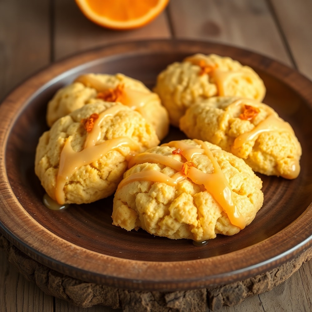 Orange scone cookies on a rustic plate