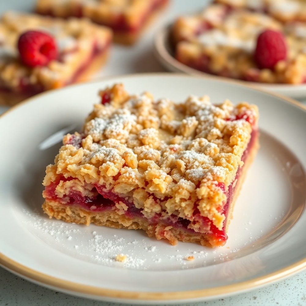 Raspberry Oatmeal Crumble Bars on a Plate