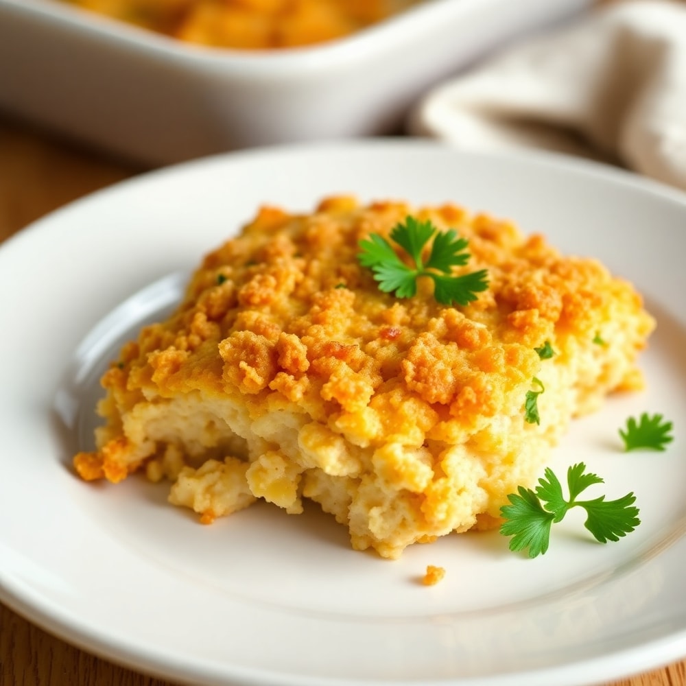 Plated Ritz Cracker Chicken Casserole