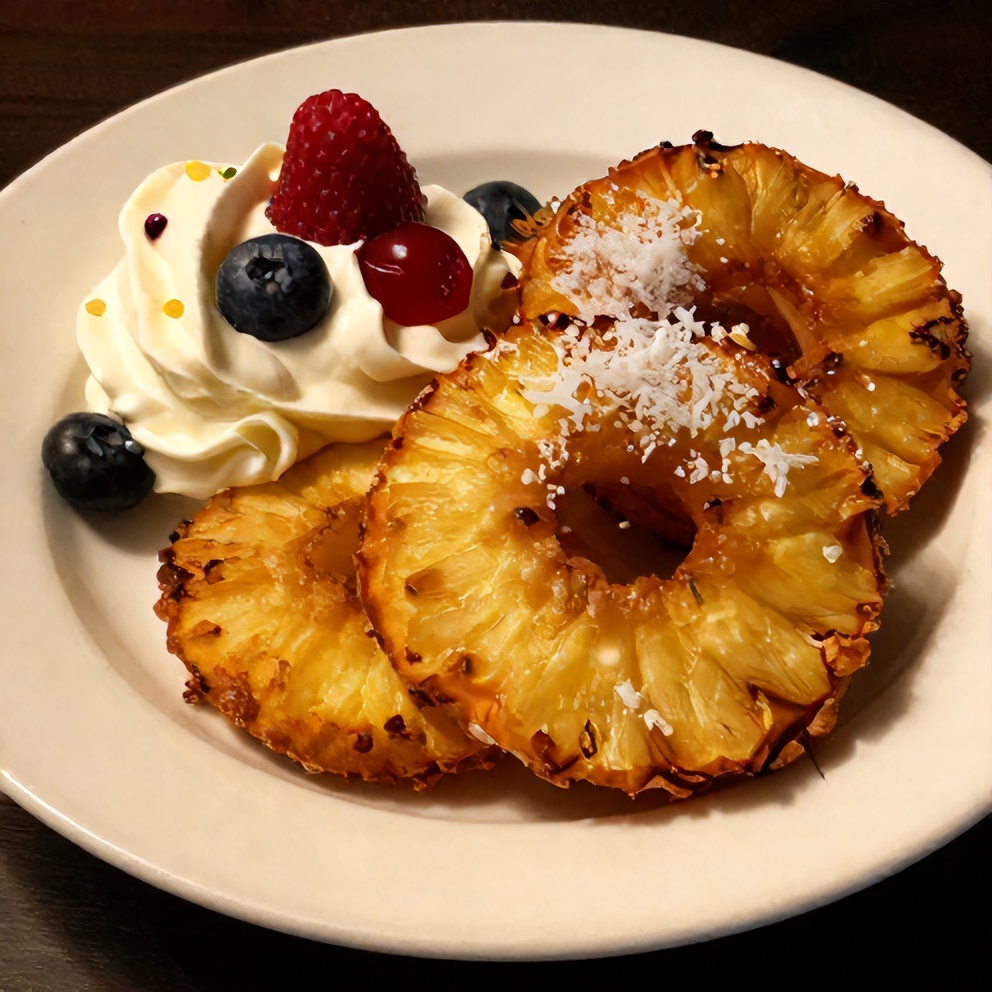 Plated Crispy Rum-Soaked Fried Pineapple with Coconut Coating