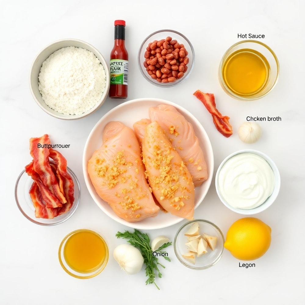 Raw ingredients for Crispy Smothered Chicken