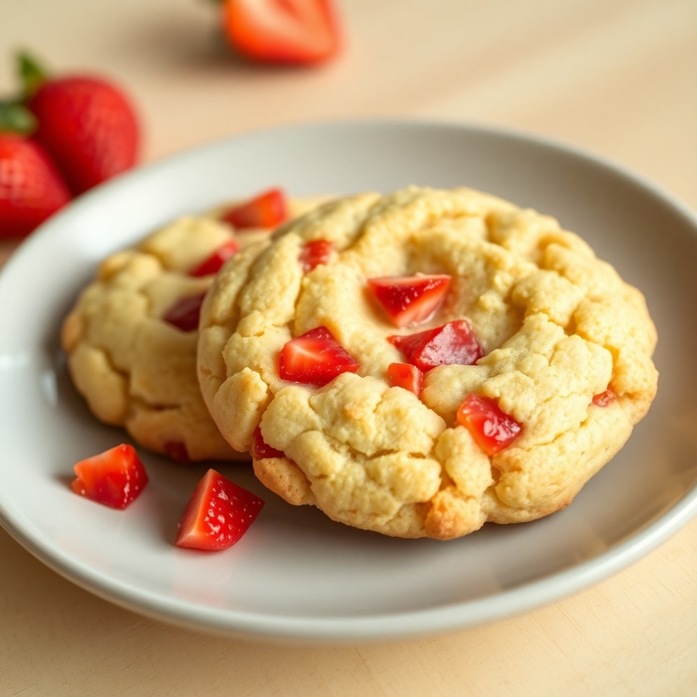 Strawberry Crunch Cookies on a light wooden surface