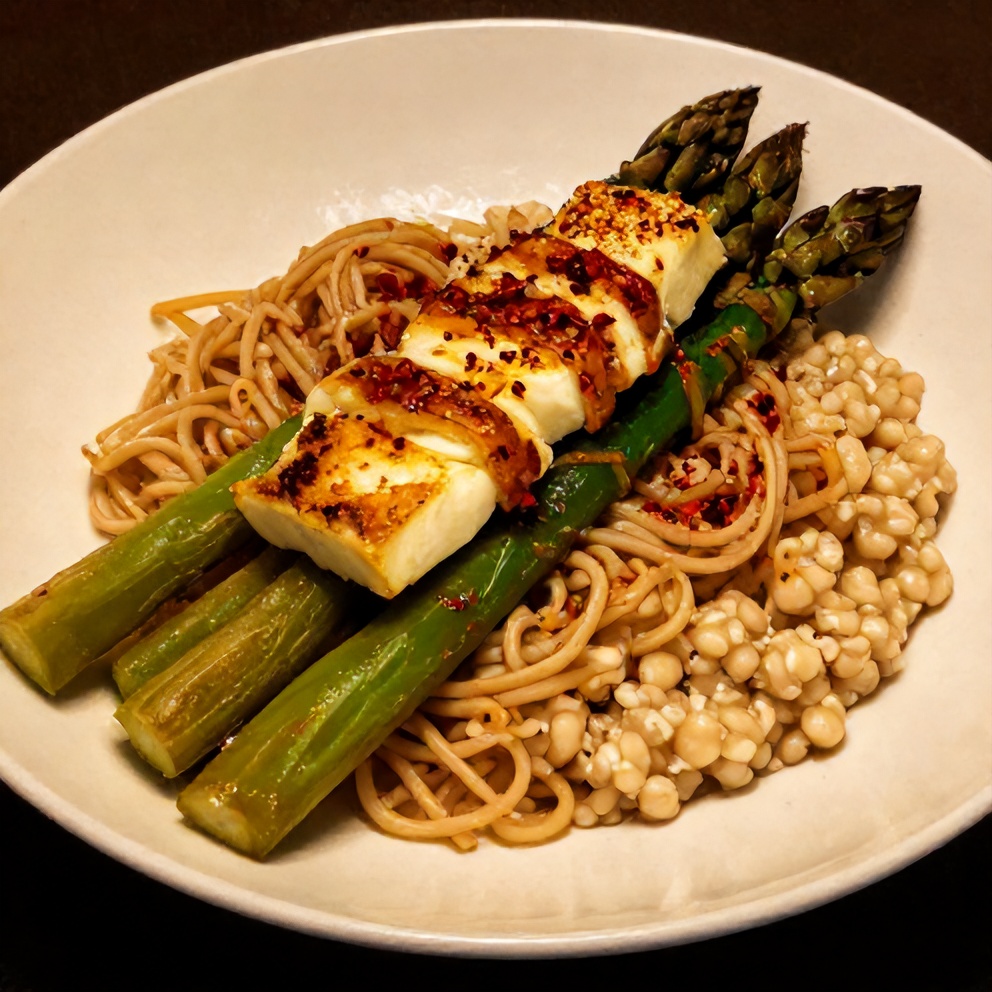 Plated Asparagus Halloumi Farro Salad