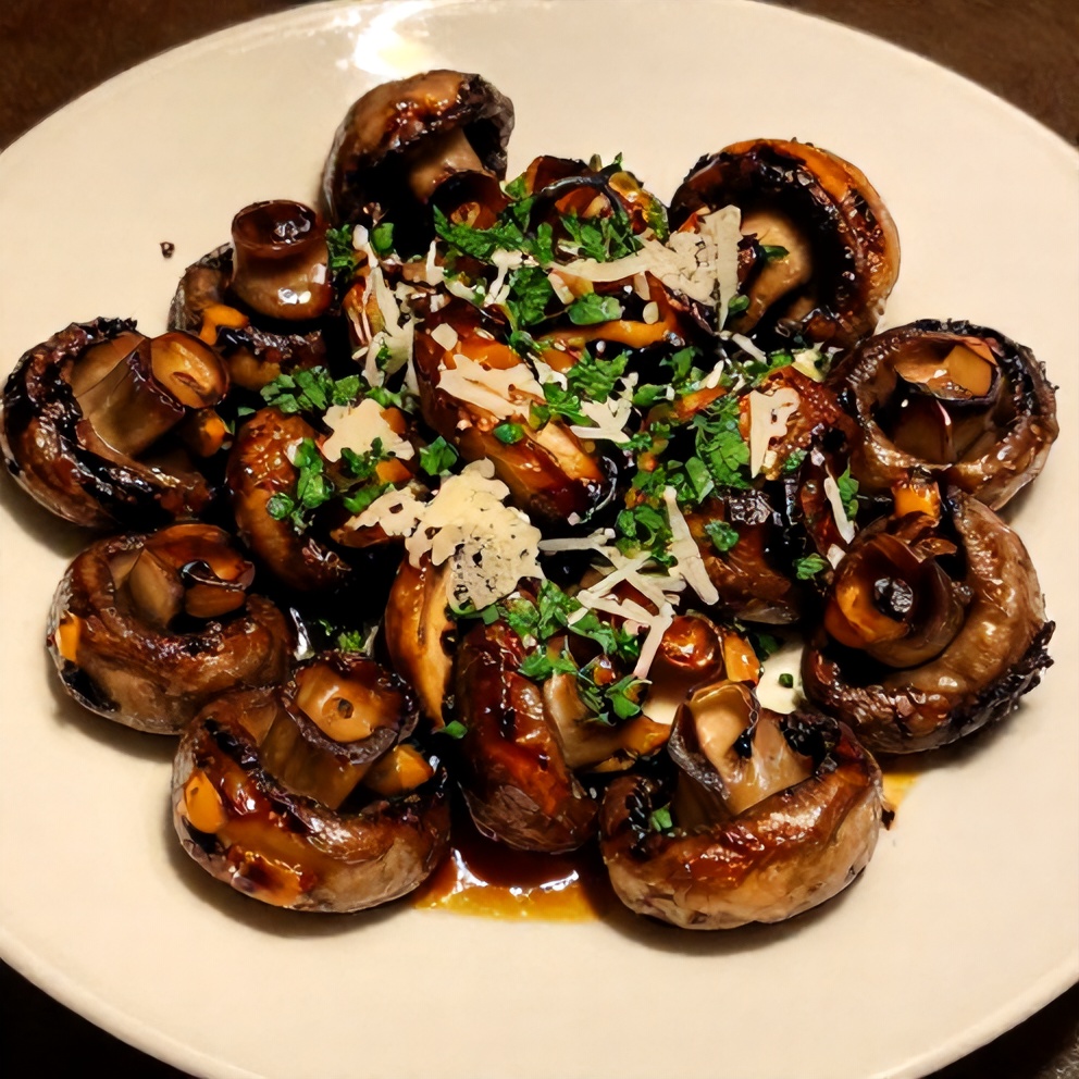 Plated Balsamic Soy Roasted Garlic Mushrooms