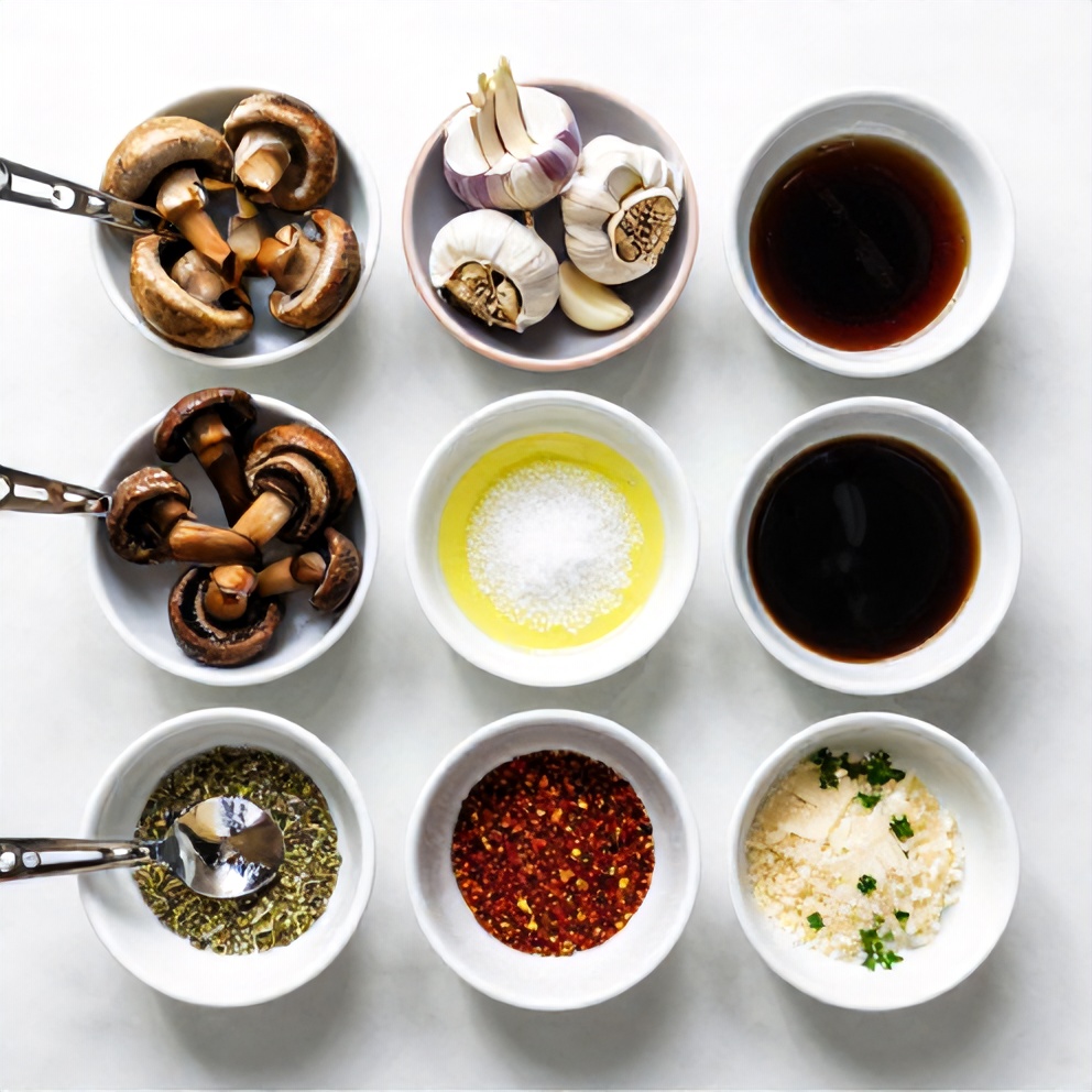 Raw Ingredients for Balsamic Soy Roasted Garlic Mushrooms